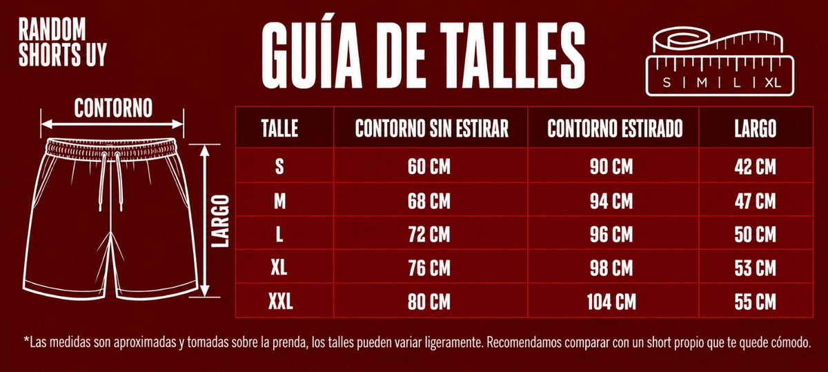 Guía de talles de Random Shorts del S al XXL